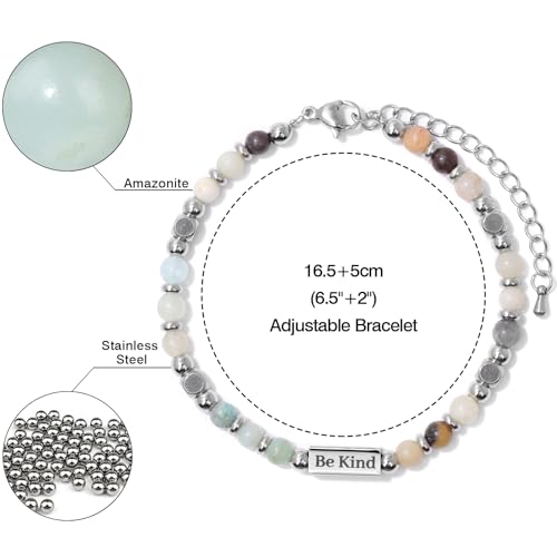 Raicegs Be Kind Off Bracelet for Women Gemstone Beaded Bracelets Silver Bracelets for Women Boho Bracelets Stainless Steel Crystal Hidden Message Jewelry for Women4