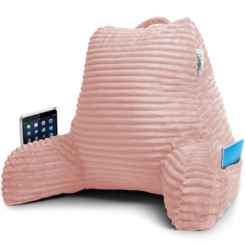 Image of Nestl Reading Pillow with Shredded Memory Foam, Luxe Cut Plush Back Pillow for Sitting Up in Bed, Back and Arms Adjustable Support for Adult & Teens, Backrest Pillows with Washable Cover Peach Beige