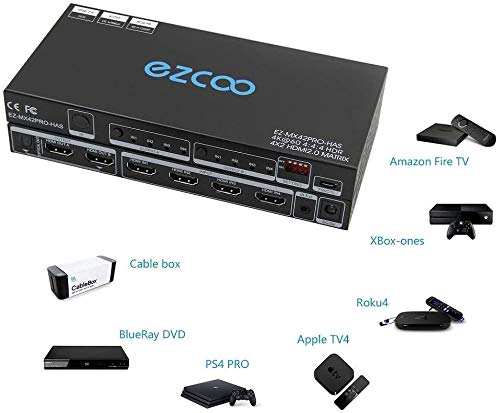Matrice HDMI 4 Entrées 2 Sorties 4K 60Hz 4:4:4 HDR Dolby Vision Atmos - Switch Matriciel Avec ARC, SPDIF, Downscaler Et EDID
