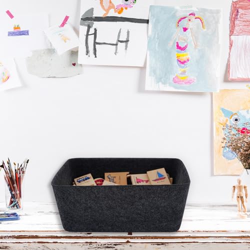 Image of Welaxy Minimalist Felt Desk Drawer Organizer Charcoal Deep Wider Storage Bin