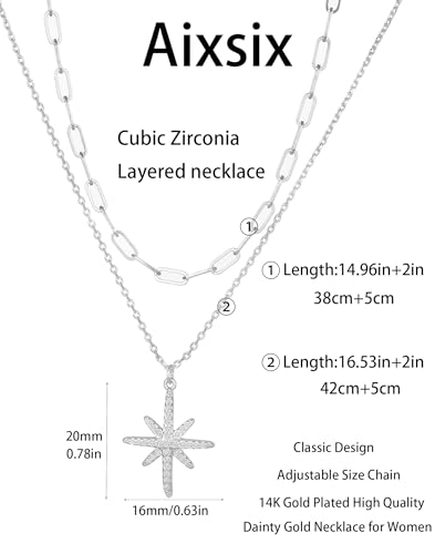 Gold Necklace for Women Dainty Layered Diamond Necklace Trendy 14K Gold Plated Paperclip Choker Necklaces Cute Minimalist Open Oval Star Necklaces Jewelry for Women Gifts