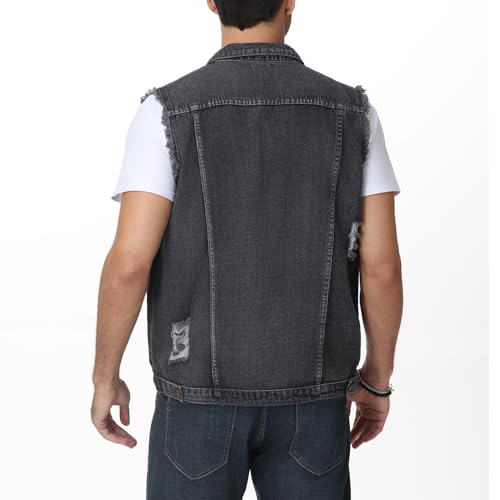 Image of NASKY Men's Fit Retro Ripped Denim Vest Sleeveless Jean Vest and Jacket