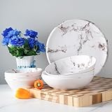 Royal Swiss Vajilla de melamina de 12 piezas para 4 personas, resistente a roturas, apta para lavavajillas y ligera, ideal para el hogar, jardín, camping y pícnic, diseño moderno en color blanco