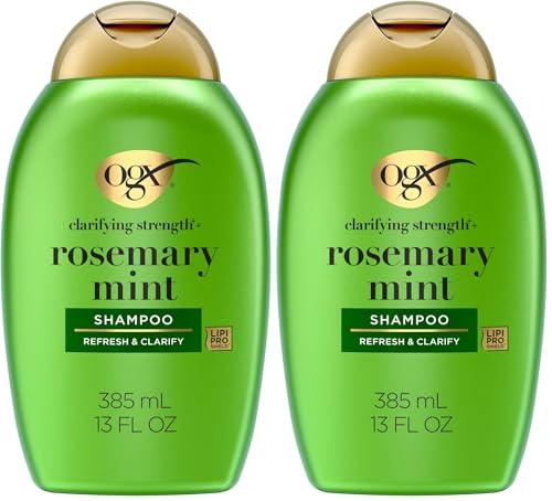 OGX Clarifying Strength + Rosemary Mint Shampoo, Clarifying Shampoo for Oily Hair Visibly Helps Remove Oil & Residue to Clear Away Buildup, Sulfate-Free Surfactants, 13 fl. oz (Pack of 2)
