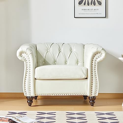 Sillón Moderno Chesterfield Piel Sintética Blanco
