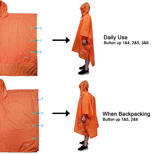 Azeekoom Regenponcho, wasserdicht, Regencape, Poncho/Campingmatte/Schatten, multifunktional, 3-in-1, für Wandern im Freien