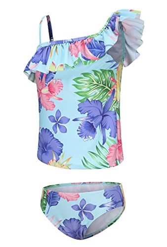 Image of Girls Two Piece Swimsuits Hawaiian Ruffle Tankini Swimwear Bathing Suit Set