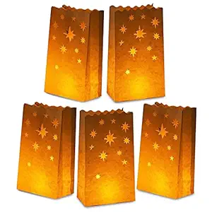 Stmarry White Paper Luminary Bags - 50-Pack Candle Lantern Bags, Fire-Retardant, Star Luminaries for Christmas, Weddings, Birthday Party Decoration, Use with Tealights, Votive, 5.9 x 10 x 3.5 Inches