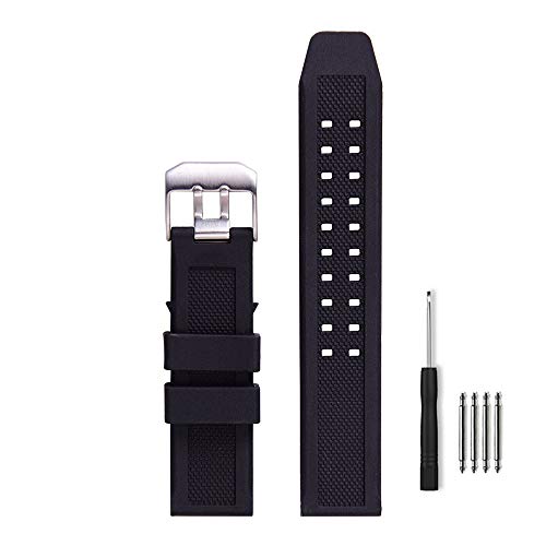 Narako 23mm Rubber Watch Strap Fits 3050 8800 3950 Series Silicone Replacement Band with Black/Silver Buckle Waterproof (Black - Silver Buckle)