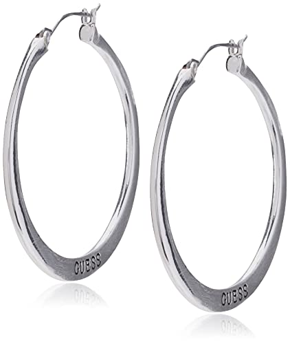 GUESS "Basic" Silver Flat Logo Hoop Earrings