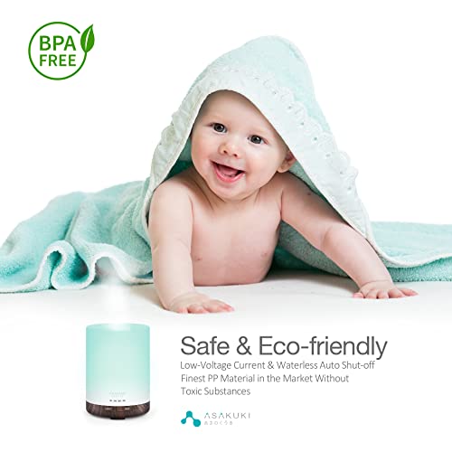ASAKUKI 300ML Essential Oil Diffuser & Humidifier - Quiet 5-in-1 Aroma Diffuser with 7 LED Lights and Auto-Off Safety - Dark Brown