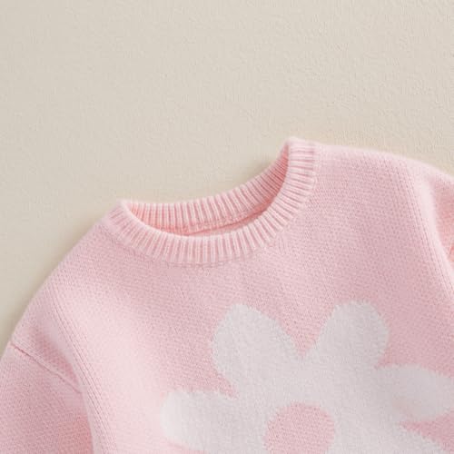 KMBANGI Kids Girls Sweater Sweet Long Sleeve Crew Neck Flower Knitwear Warm Winter Clothes4