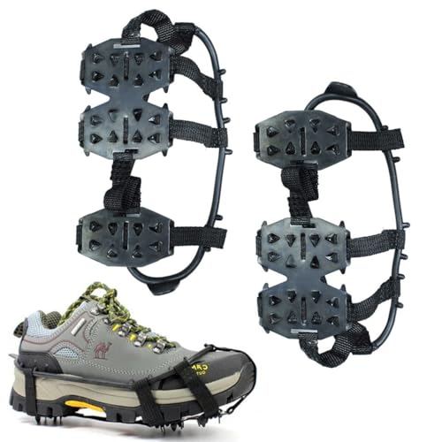 Image of GUSTAVE 1 Pair Ice Cleats for Shoes 24 Manganese Steel Spikes Design Ultra Strong Traction Anti-skid Ice Cleats Adjustable Ice Cleats for Men Women Outdoor Ice Cleats for Walking, Trekking, Hiking, M