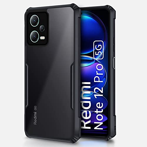 Image of Pikkme Redmi Note 12 Pro 5G Back Cover | Crystal Clear Transparent Back | Ultra Hybrid | Full Camera Protection | Raised Edge | Bumper Back Case (Black)