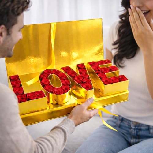 Image of Love Box with Ribbon - 1 No Without Waterproof Liner for Flowers & Gift Hampers - Gold