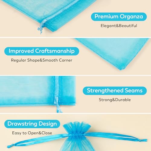 Image of Crweety 50PCS Organza Bags 6x9 Large Gift Bags Blue Cute Mesh Bags Drawstring Sheer Pouches for Candy Jewelry Treats Wedding Favors Baby Shower Birthday Party Mother's Day, Gifts Wrapping Supplies