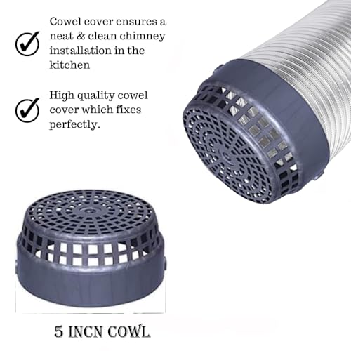 Image of 6 inch Flexible Aluminum Duct Pipe for Kitchen Chimney | Complete Installation Kit with Free Cowl Cover, 2m Tape, and Clamp | Fits Various Chimney Brands, Silver (6 inch /150mm diameter, 4FT)