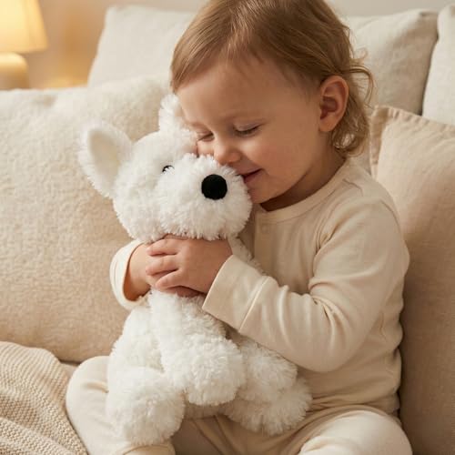 WEIGEDU West Highland White Terrier Hund Plüschtiere Tierspielzeug Weißer Westie Welpen Plüschtier mit bestickten Augen für Kinder Mädchen Jungen Baby, Geburtstag, Schlafenszeit Geschenk, 30.5 cm