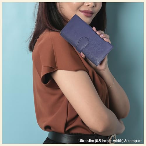 Image of Real Leather Women Wallet Leather with RFID Blocking -Trifold Card Holder Designer Ladies Clutch with ID Window Wallets