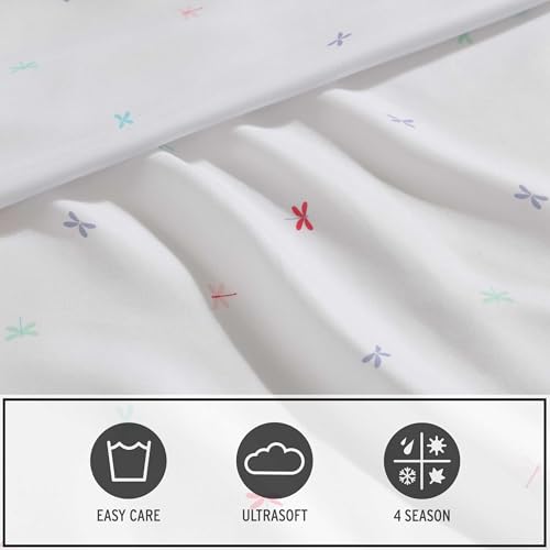 Image of Eddie Bauer Kids - Queen Sheets, Stain-Resistant Toddler Bedding with Matching Sham(s), Super Soft, Ideal Girl Room Essentials (Dragonflies Pink, Queen)