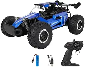 Carrinho de Controle Remoto, Alloy Metal, Alta Velocidade 20km/h, 4x4 Off Road, Pneus de Borracha, Amortecimento e Farol de milha (Azul)