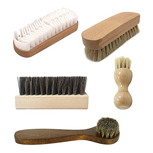 BBrosse Cirage SEELOK 5 Pcs Kit de Brosses à Chaussures Multifonctionnel Brosses à Daim Brosses à Lustrer Pinceaux Applicateurs à Chaussures pour Nettoyage et Entretien du Suède Nubuck Cuir Velours