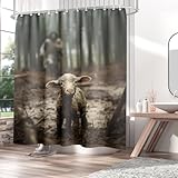 Orlco Art Faith Posters Jesus and Lamb Shower Curtain Bathroom Rustic Farmhouse Shower Curtain Religious Art Shower Curtain Yahushua Christian God Quick-Dry Fabric Shower Curtain with Hooks 72'x72'