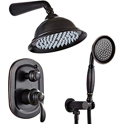 NEWRAIN Black Concealed Shower System, Advanced Air Injection Technology,8Inches(20cm) Round Rain Shower Head, Mixer Shower-Easy Installation Cover