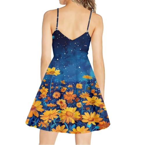 Image of Women's Spaghetti Strap Dress Summer Casual Swing Sundress Girls Beachwear Swing Mini Dress
