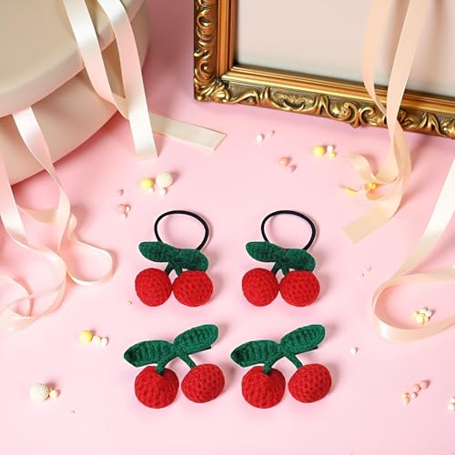 4 Pcs Red Cherry Hair Clips and Barrettes - Vintage Style - Adults, Women, Girls - 1 Count (Pack of 1) - Cotton and Acrylic - Hair Clip miniatura 3