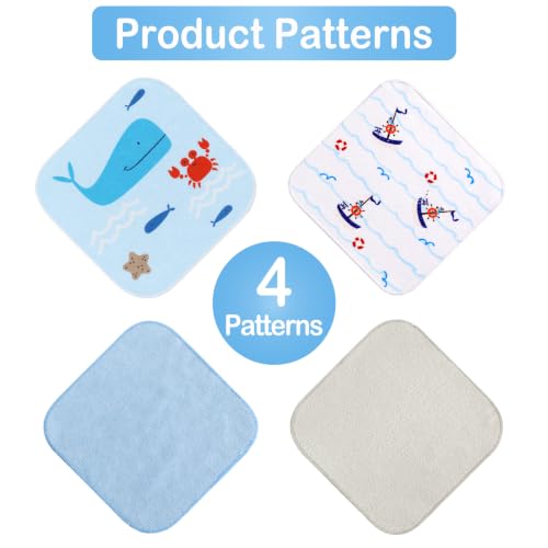 Image of Baby Washcloths, 24Pack Baby Wash Cloths Extra Soft & Ultra Absorbent, Baby Towels and Washcloths Face Towels for Unisex Boys Girls Body, Washclothes Gentle on Sensitive Skin, 9x9 Whales & Crabs