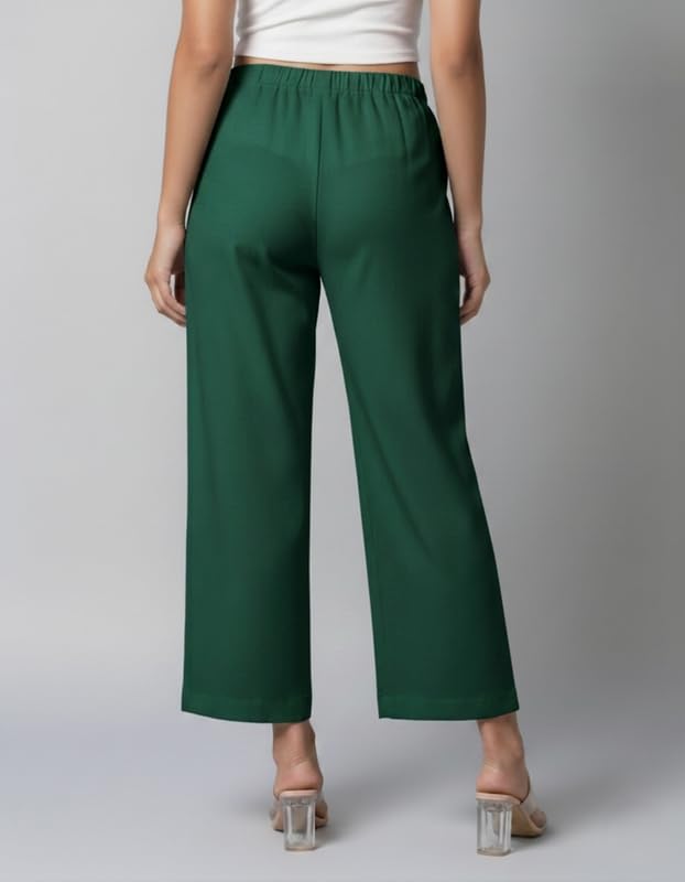 Image of Moirai Pure Cotton Wide Leg Women Trouser Stylish Mid Rise Relaxed Straight Fit Loose Pants Casual Travel Office Formal Wear