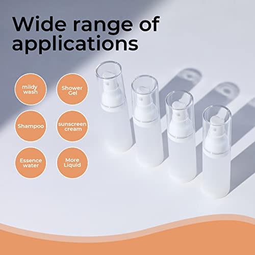 LONGWAY 1oz 30ml Airless Cosmetic Cream Pump Bottle Travel Size Dispenser Refillable Containers/Foundation Travel Pump Bottle for Shampoo（Pack of 6, Frosted Translucent）3