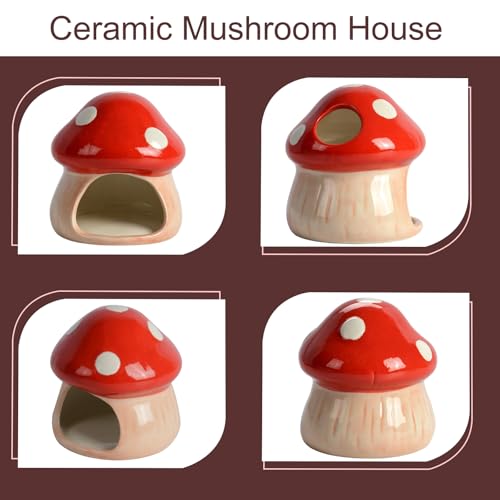 Image of Cute Aquarium Mushroom House Betta Fish Tank Accessory Decor Mini Ceramic Fish Hideout Shrimp Cave Ornament (Red)
