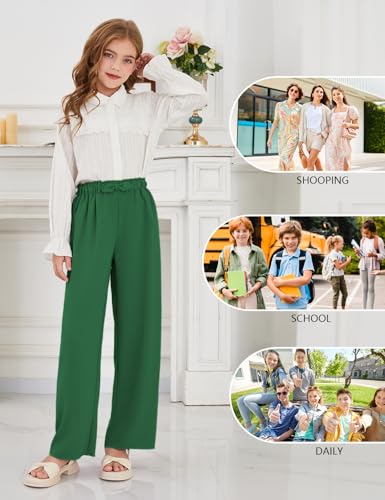 Image of Girls Wide Leg Palazzo Pant Loose Straight Cute Bow Waist Spring Summer Lightweight Dress Pant for Kids 5-14Y