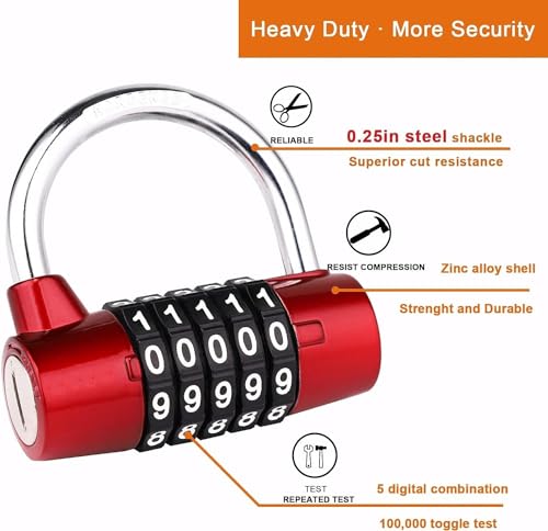 Image of Istara Heavy Duty 5-Digit Combination Steel Padlock | Resettable Code Lock with 100,000 Combinations & Hardened Steel Shackle | High Security Metal Padlock for Gym, Locker, Gate & Travel (Model-3)