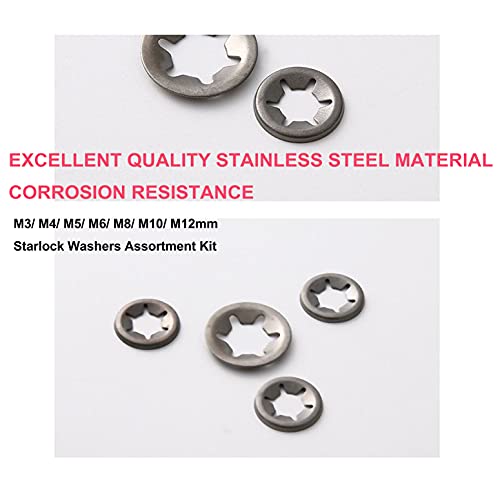 Cseao 150Pcs 304 Stainless Steel Starlock Internal Tooth Push On Locking Washers Assortment Kit, M3/ M4/ M5/ M6/ M8/ M10/ M12 #TOP1