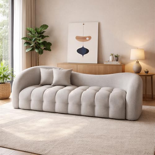 Image of Casaliving Ariana Modern Premium Boucle Fabric Sofa, Upholstered 3 Seater Sofa Set for Living Room, (Grey Colour) Premium Boucle Fabric Sofa
