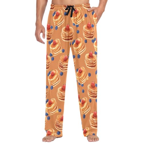 Pigsaly Men's Pajama Bottoms Pancake Sweet Breakfast Mens Pajama Pants Blueberry Strawberry Cotton Pj Bottoms Pants L