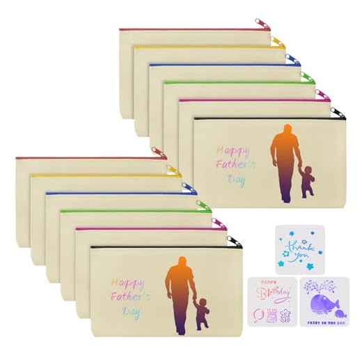 Vicloon DIY Bolsas de Tela para Pintar, 12pcs Bolsa Tela Cremallera DIY, Bolsas de Lona para Lápices, con 3 Plantillas de Pintura, para la Escuela, la Oficina o Viajes