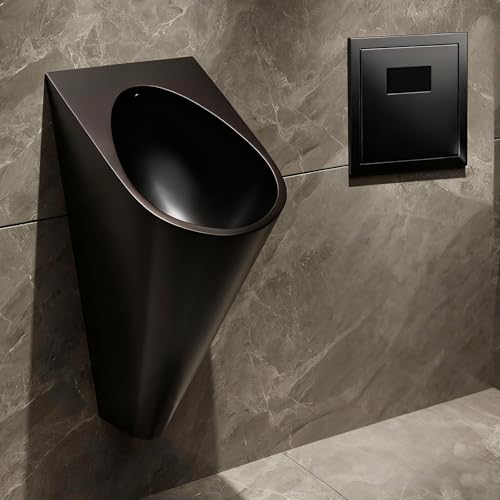 304ステンレススチール製壁掛け式男性用フラッシング小便器、スマートセンサーフラッシング壁掛け式オーバーフロー小便器、学校/ショッピングモール/ホテルに適用(Black)
