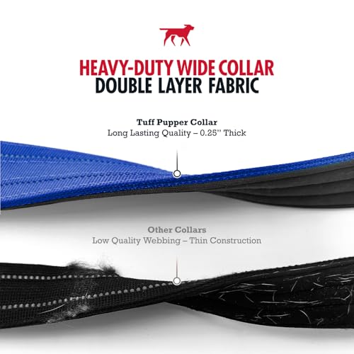 Image of Tuff Pupper Heavy Duty Tactical Dog Collar | 1.25 inch Wide Ballistic Nylon | Reflective Stitching | Integrated ID Tag Holder | Stainless Steel Buckle | Padded Lining | Small & Medium Dogs (Blue, Small)