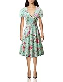 MSBASIC Women's Deep V Neck Short Sleeve Unique Cross Wrap Casual Flared Midi Dress (Floral-15,...