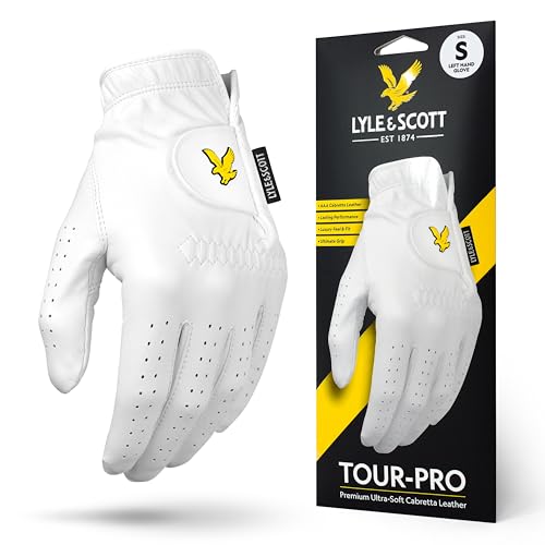 Lyle & Scott Tour Pro Premium Ultra Soft Cabretta Leather Golf Glove - Ultimate Grip, Moisture Control, Durable - Men's Golf Glove, White, Small, Left Hand