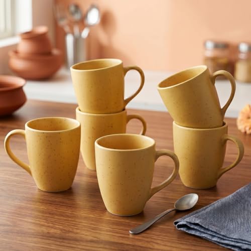 Image of The Earth Store Mustard Marble Matte Coffee Mug - 300ML Ceramic Coffee Mugs Set of 6 | Microwave & Dishwasher Safe Mugs for Gift | Home | Office | Restaurant | Daily Use Tea Mug