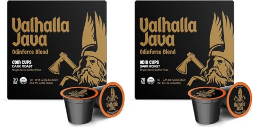 Death Wish Coffee, Valhalla Java Single Serve Pods - Extra Kick of Caffeine - Dark Roast Coffee Pods - Made with USDA Certified Organic Fair Trade Arabica and Robusta Beans (20 Count) (Pack of 2)