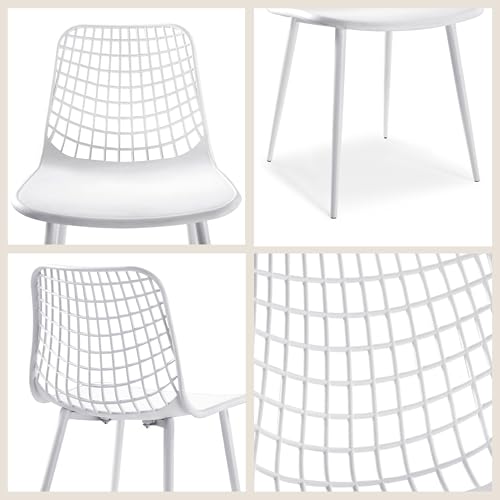 Image of Poly & BARK Marais Modern Dining Chairs Set of 4 - Mid Century Modern Plastic Dining Chair with Metal Legs - Kitchen & Dining Room Chairs - Indoor /Outdoor - White