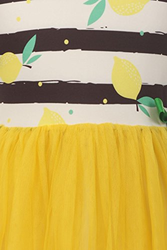 Little Girl Toddler Cold Shoulder Lemon Stripes Tulle Casual Party Dress 2t-83