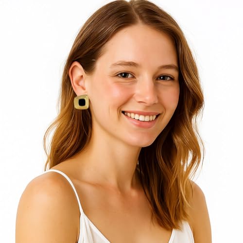 Chunky Gold Earrings Black and Gold Statement Earrings for Women Vintage Chunky Square Stud Trendy Bold Jewelry2