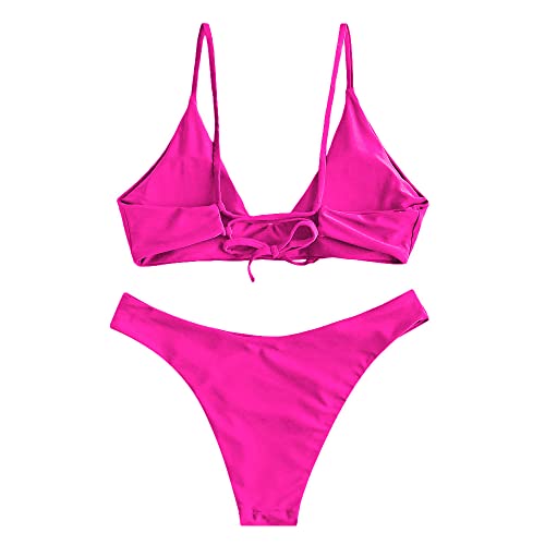 Image of ZAFUL Women's Tie Back Padded High Cut Bralette Bikini Set Two Piece Swimsuit